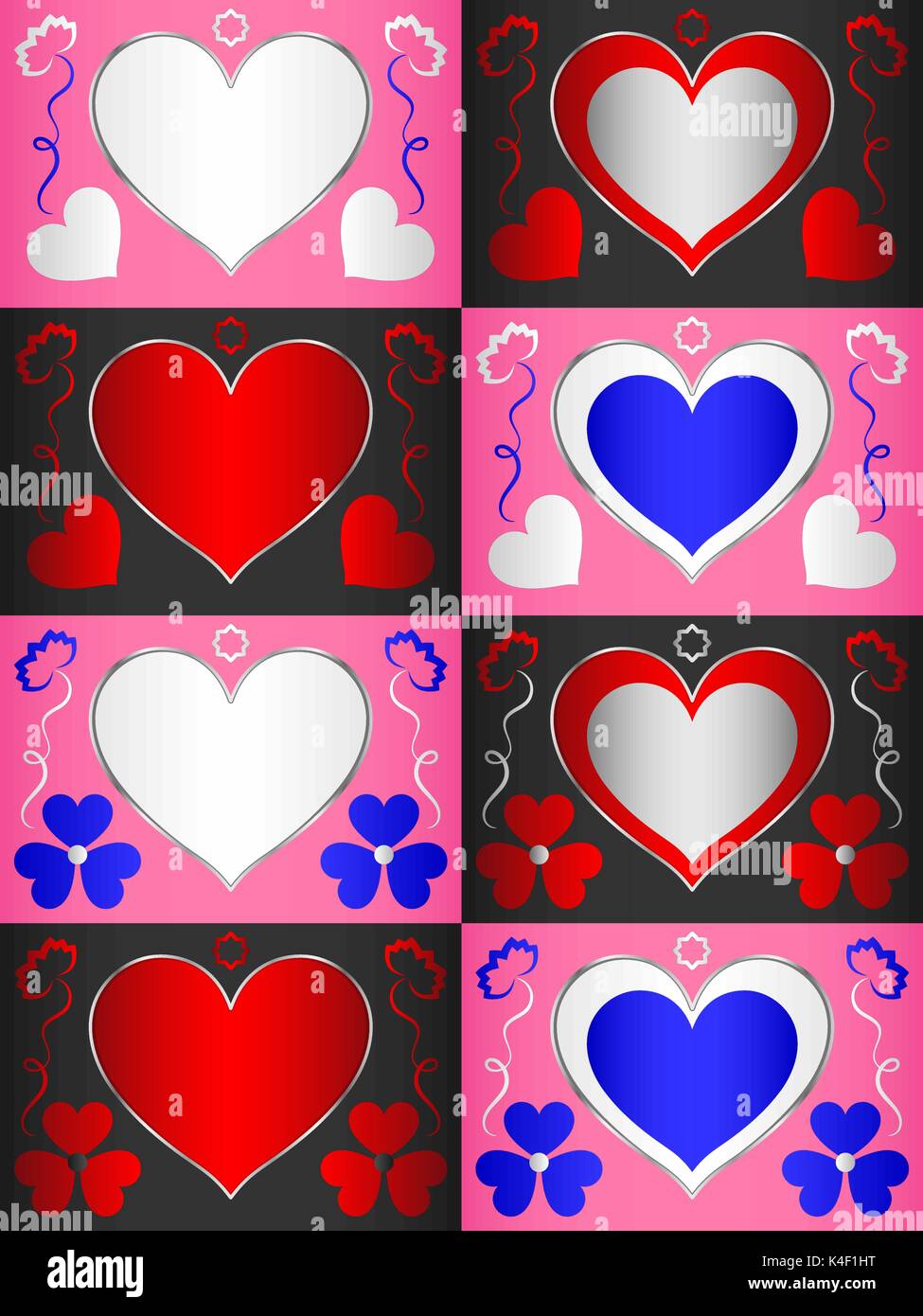 Con il modello a forma di cuore per area di testo che può essere inscritto nel centro. Il modello è decorata con cuori e fiori Illustrazione Vettoriale