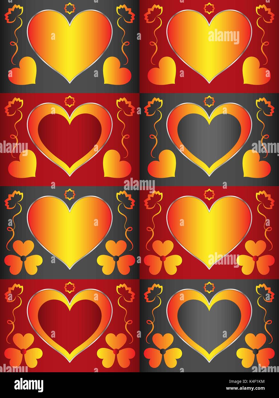 Con il modello a forma di cuore per area di testo che può essere inscritto nel centro. Il modello è decorata con cuori e fiori Illustrazione Vettoriale