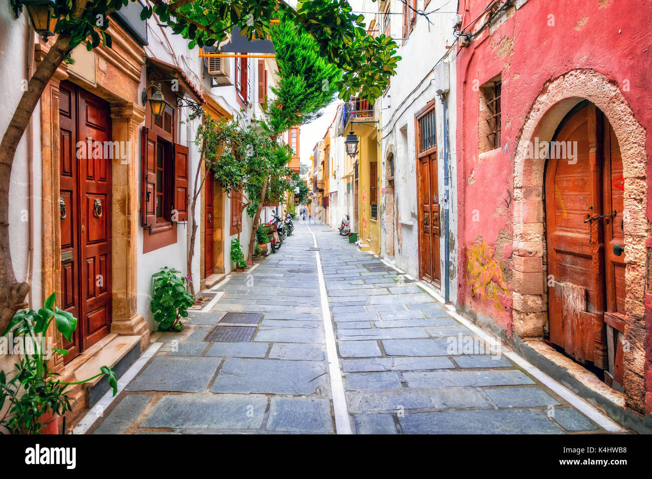 Affascinante colorata Vecchia strade della città vecchia di Rethymno in creta.GRECIA Foto Stock