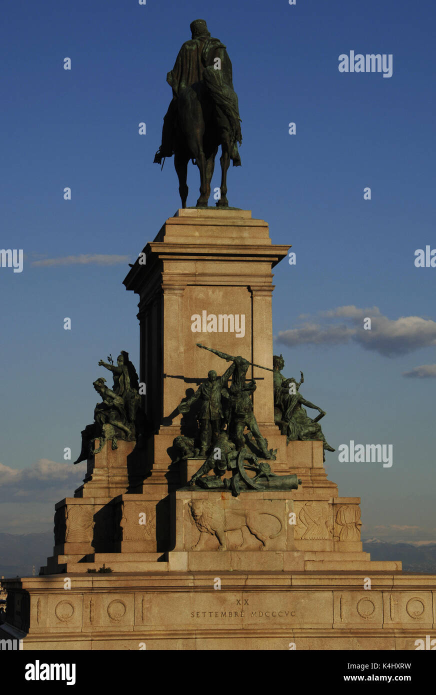 Monumento equestre dedicato a Giuseppe Garibaldi (1807-1882). A cura di Emilio Gallori (1846-1924), 1895. Piazza Garibaldi, Roma, Italia. Foto Stock