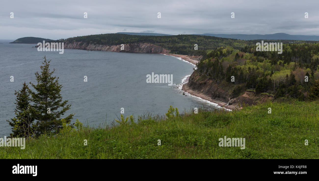 Vista panoramica della costa, ingonish, Cabot trail, Cape Breton Island, Nova Scotia, Canada Foto Stock