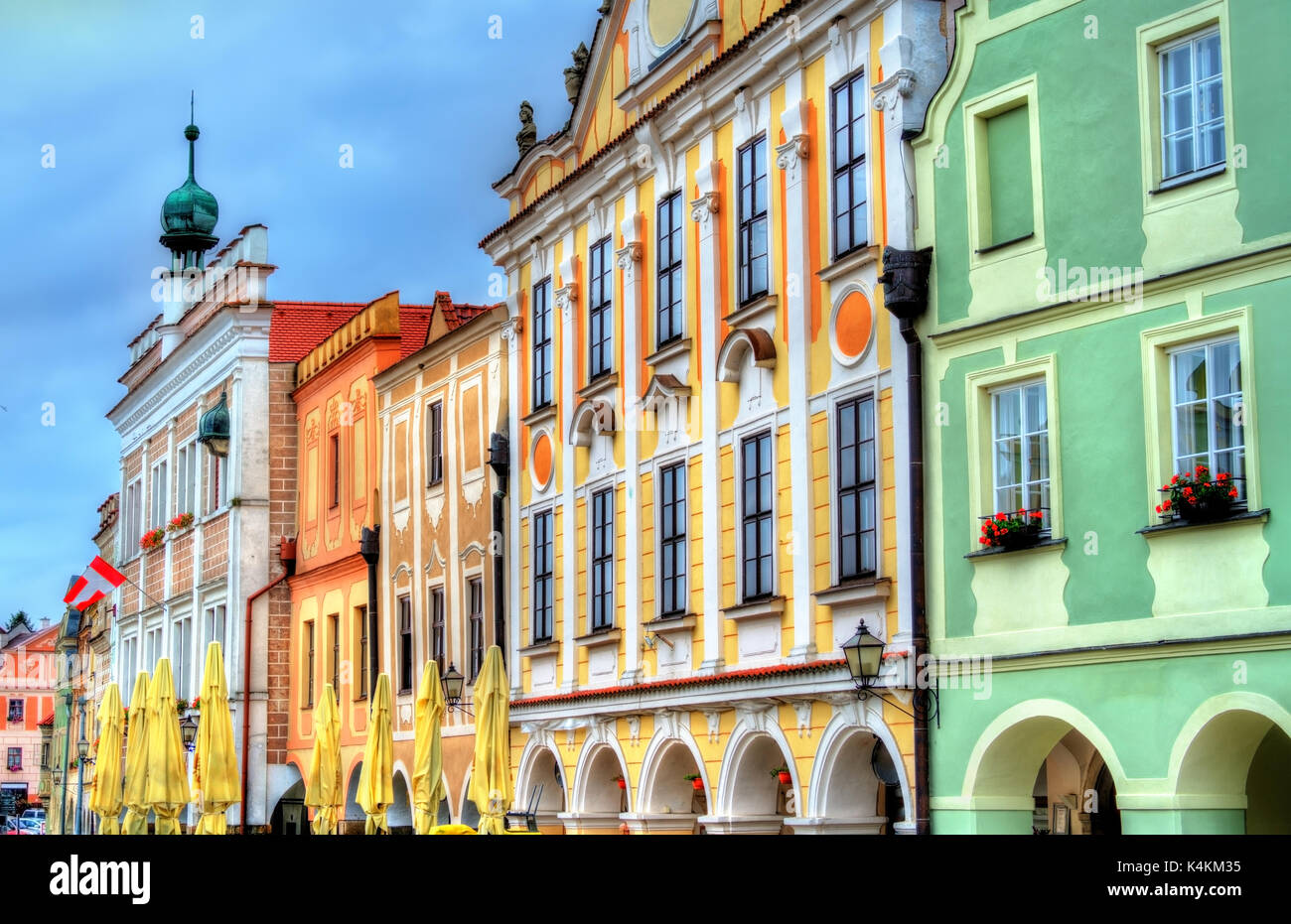 Case tradizionali sulla piazza principale di telc, Repubblica ceca Foto Stock