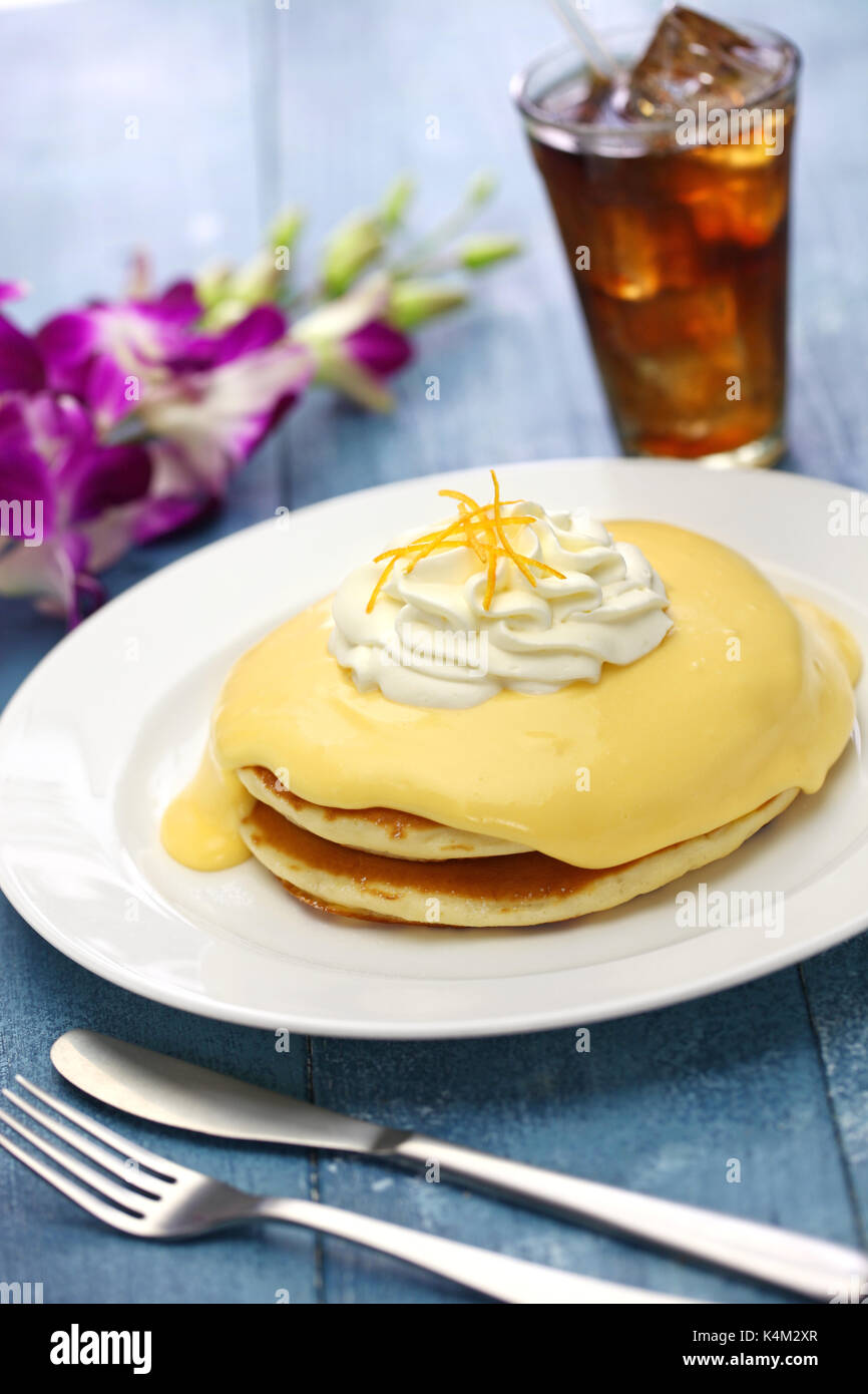 In casa lilikoi frutto della passione pancake, Hawaiian cibo Foto Stock