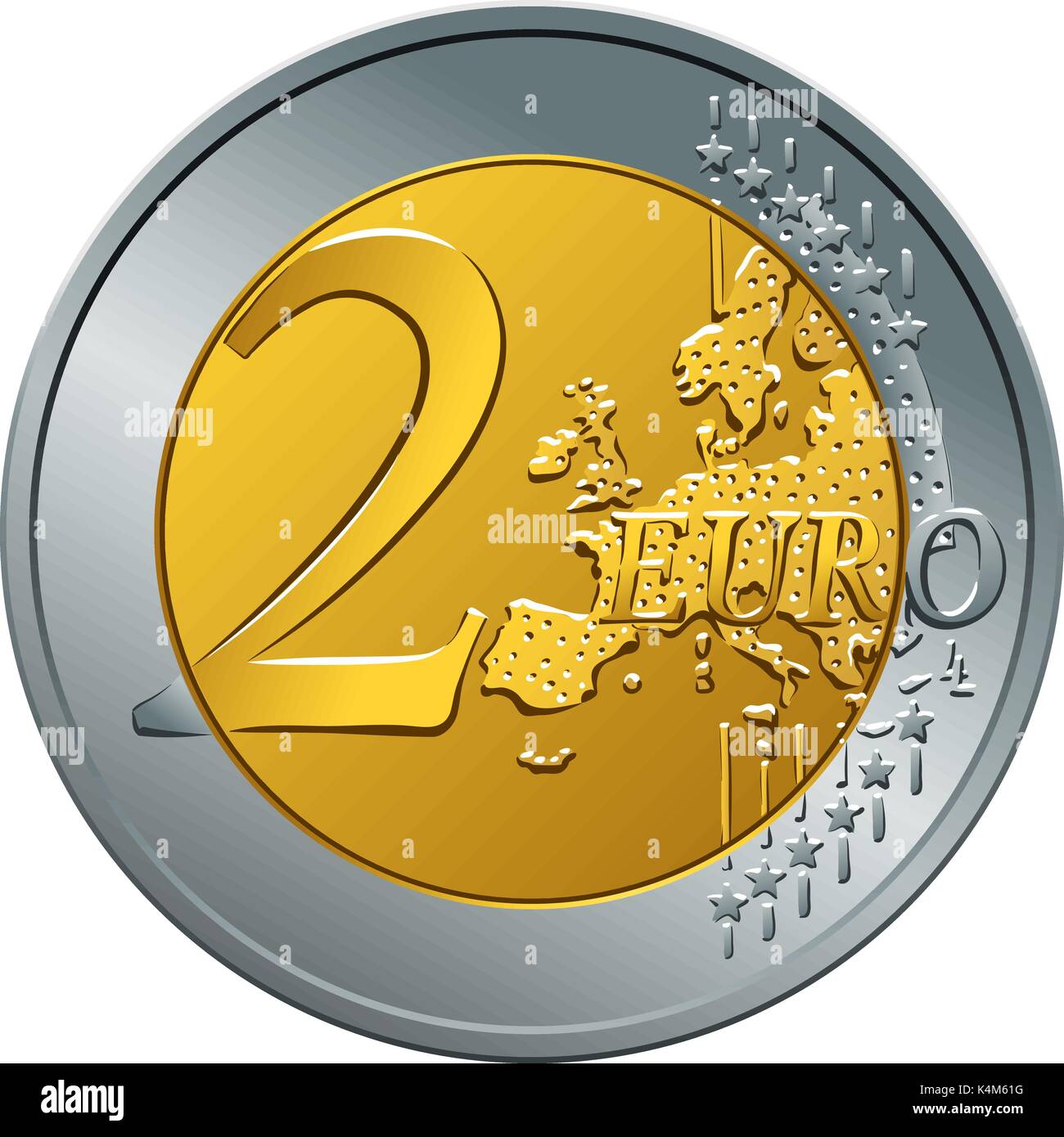 Vector denaro moneta in oro da 2 euro Illustrazione Vettoriale