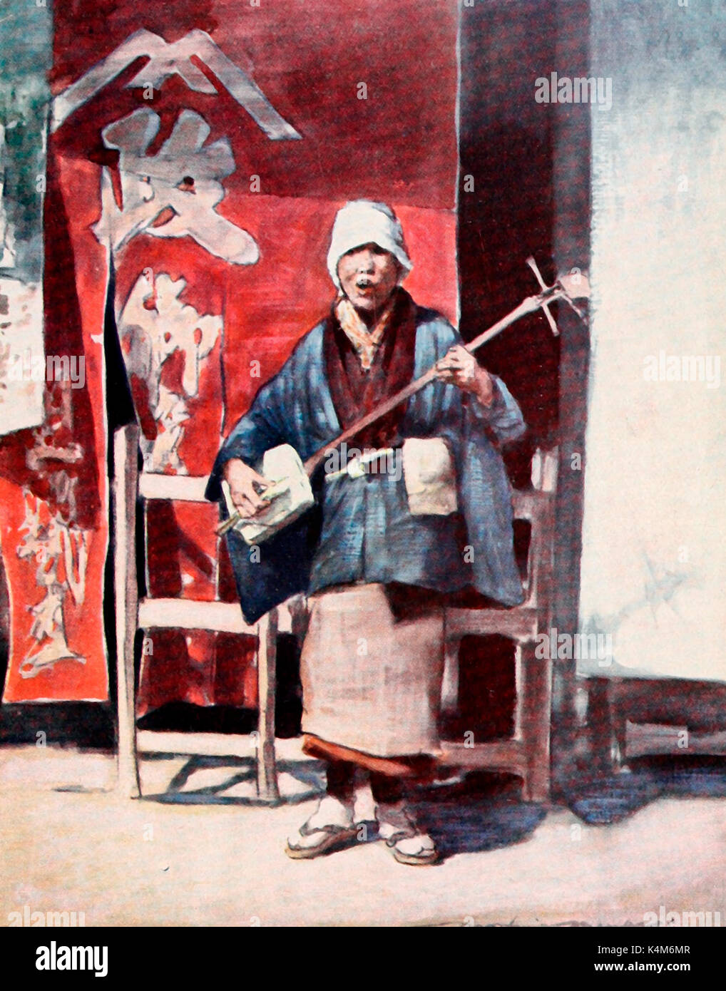 Un mendicante cieco in Giappone, circa 1900 Foto Stock