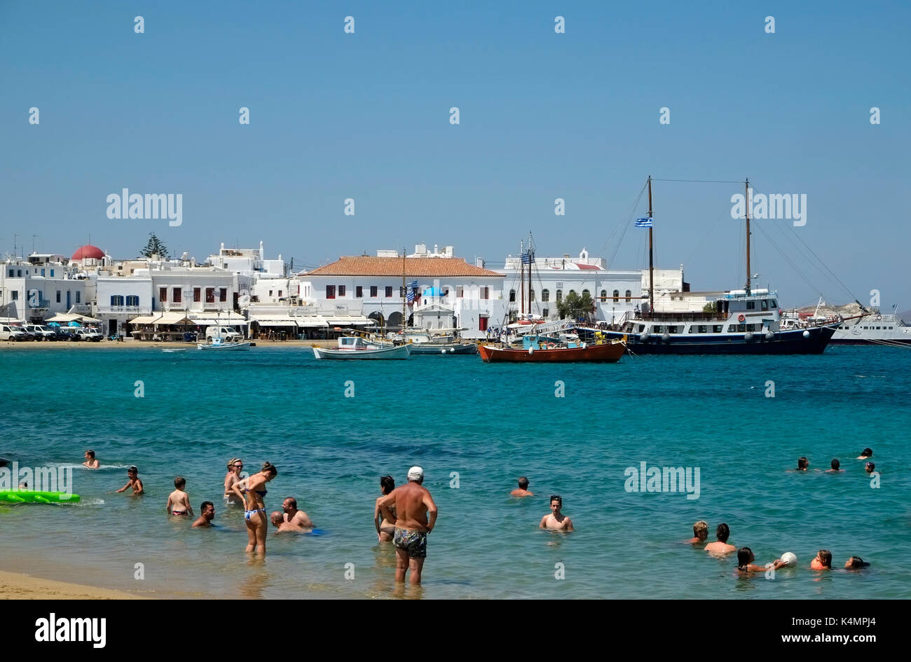 Porto di Mykonos, città di Chora, cicladi grecia isola del Mar Egeo Grecia porto UE Foto Stock