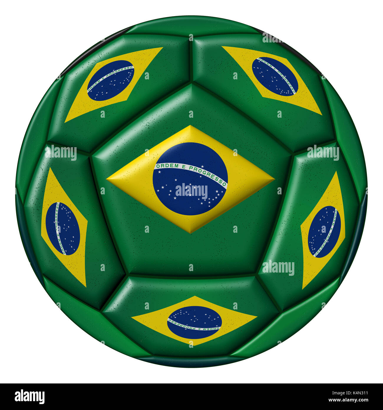 Pallone da calcio con la bandiera brasiliana isolati su sfondo bianco Foto Stock