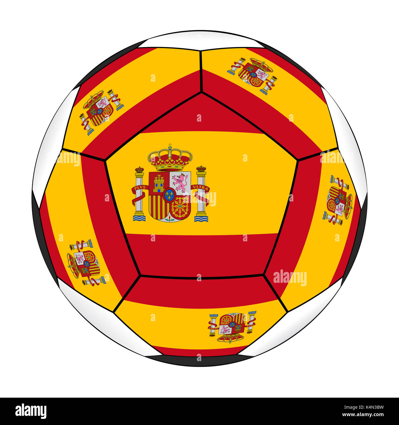 Pallone da calcio con la bandiera spagnola isolati su sfondo bianco Foto Stock