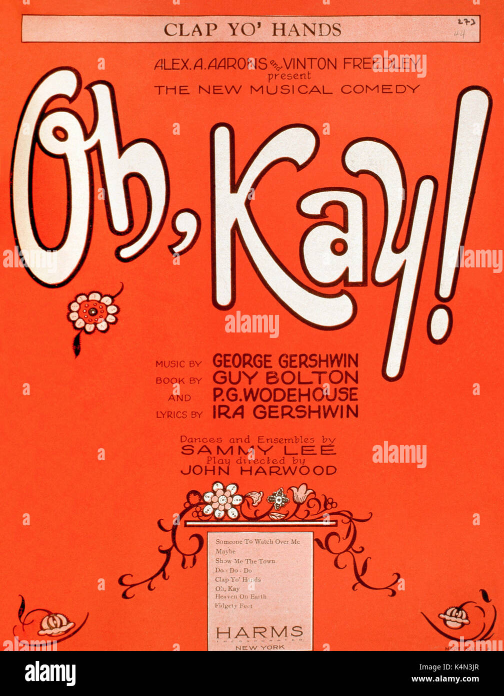 George Gershwin 'Oh, Kay' cliente coperchio, commedia musicale: Musica di George Gershwin; Testi da mi Gershwin; dal libro di P G Wodehouse e Guy Bolton. American compositore e pianista (1898-1937). Foto Stock