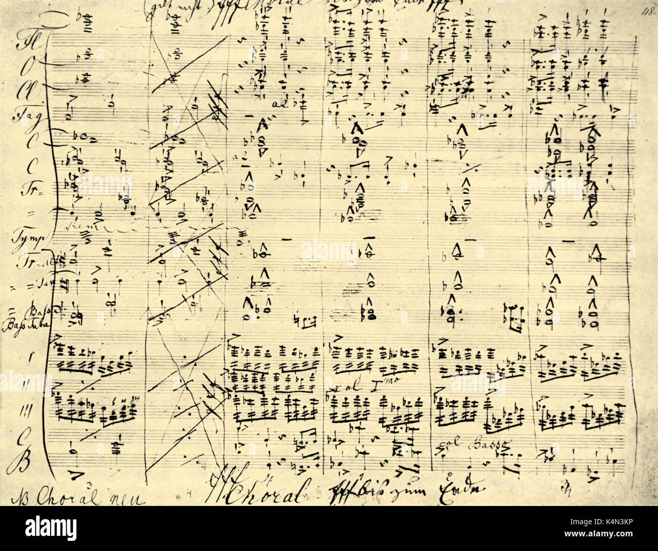 BRUCKNER, Anton - quinta sinfonia punteggio manoscritte che mostra l'ultima voce corale. Il compositore austriaco & organista, 1824-1896 Foto Stock