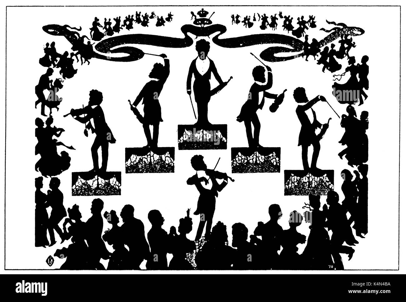 STRAUSS, Johann II conducendo Blue Danube Waltz. Disegnata da Otto Böhler. La didascalia recita " per il bel Danubio blu" Foto Stock