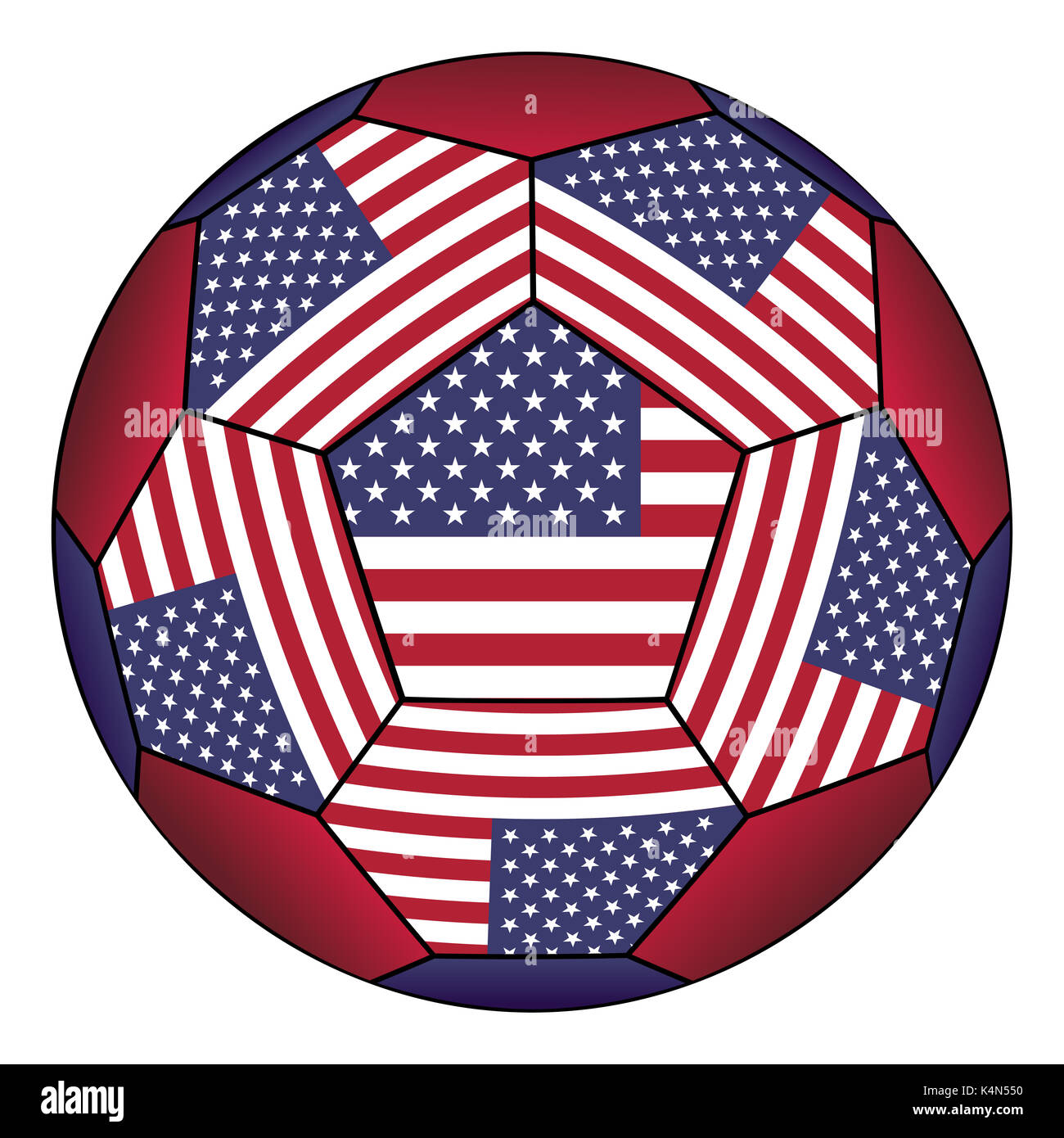 Pallone da calcio con United States Flag isolato su sfondo bianco Foto Stock