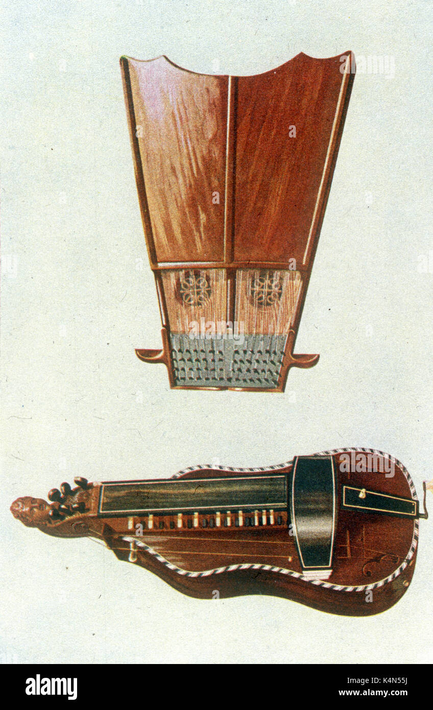 Bell'arpa (sopra) e Ghironda - XVIII secolo strumenti musicali. Foto Stock