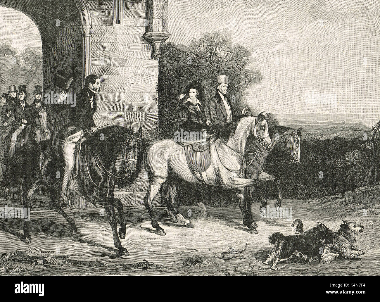 La regina Victoria cavallo con Lord Melbourne e altri Foto Stock