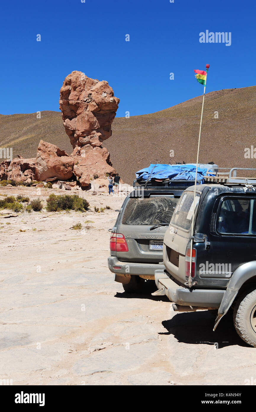 Il paesaggio della Valle de las rocas (Rock Valley) con la caratteristica formazione rocciosa conosciuta come 'Copa del Mundo" (Coppa del Mondo) nel sud della Bolivia Foto Stock