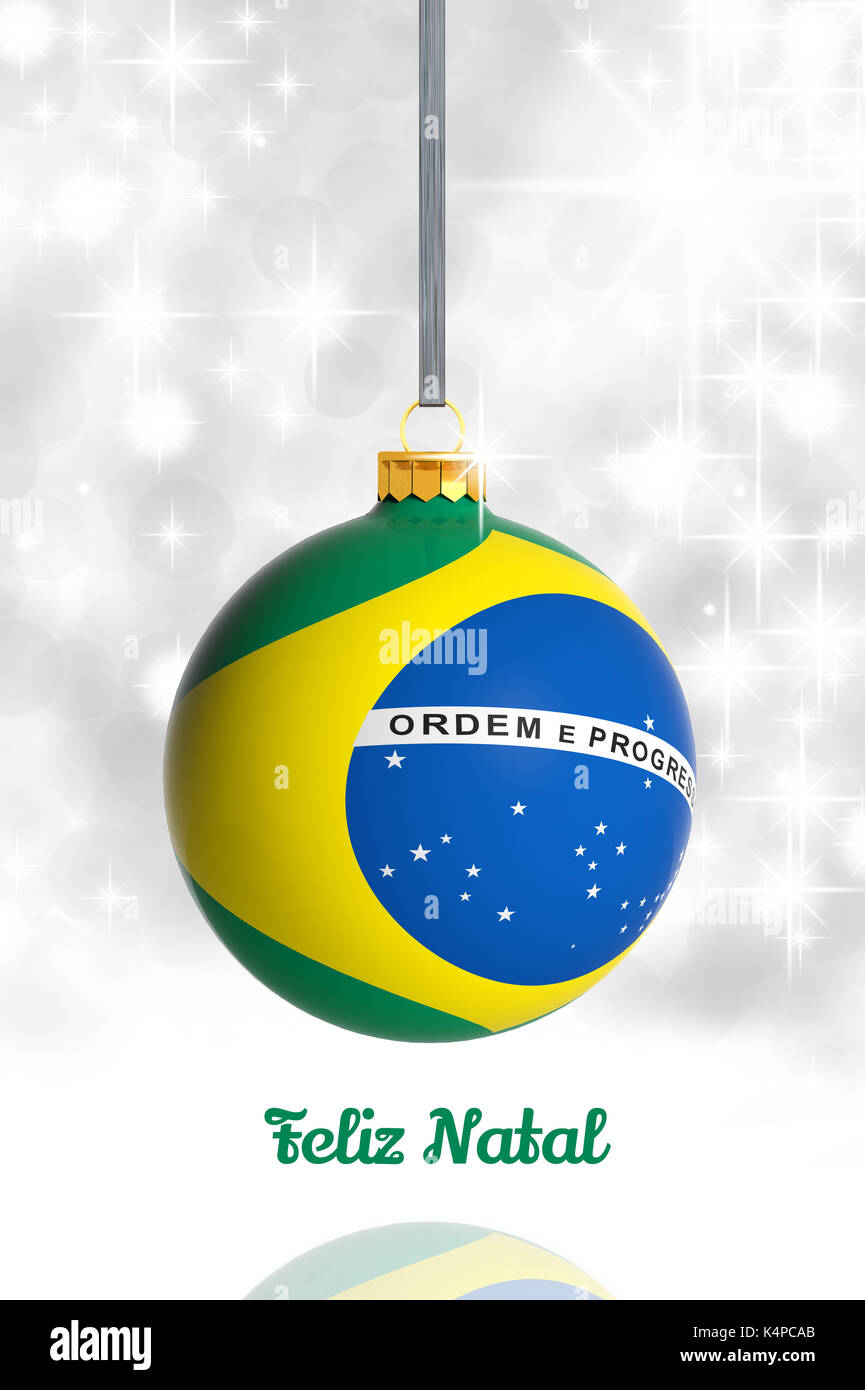 Buon Natale In Brasiliano.Auguri Di Buon Natale Dal Brasile Palla Di Natale Con Bandiera Foto Stock Alamy