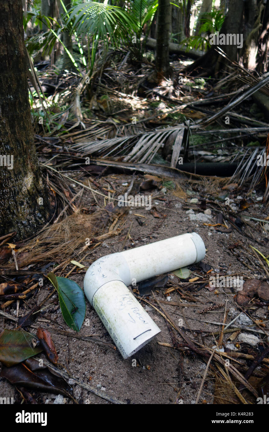 Il veleno esca destinata per ratti selvatici in contenitore in PVC, Isola di Lord Howe, NSW, Australia. N. PR Foto Stock