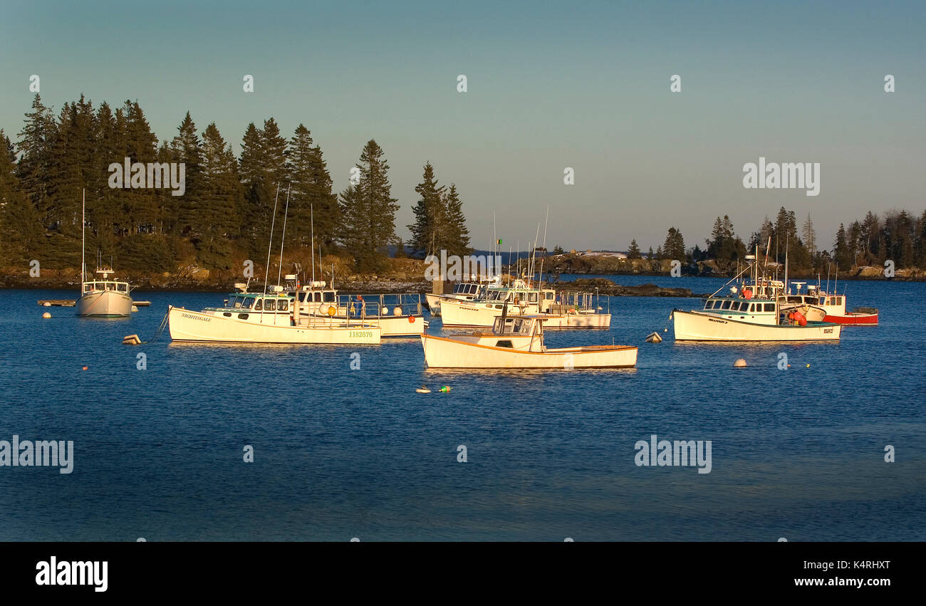 Il piccolo porto con aragosta barche a riposo al gufo di testa, Maine Foto Stock