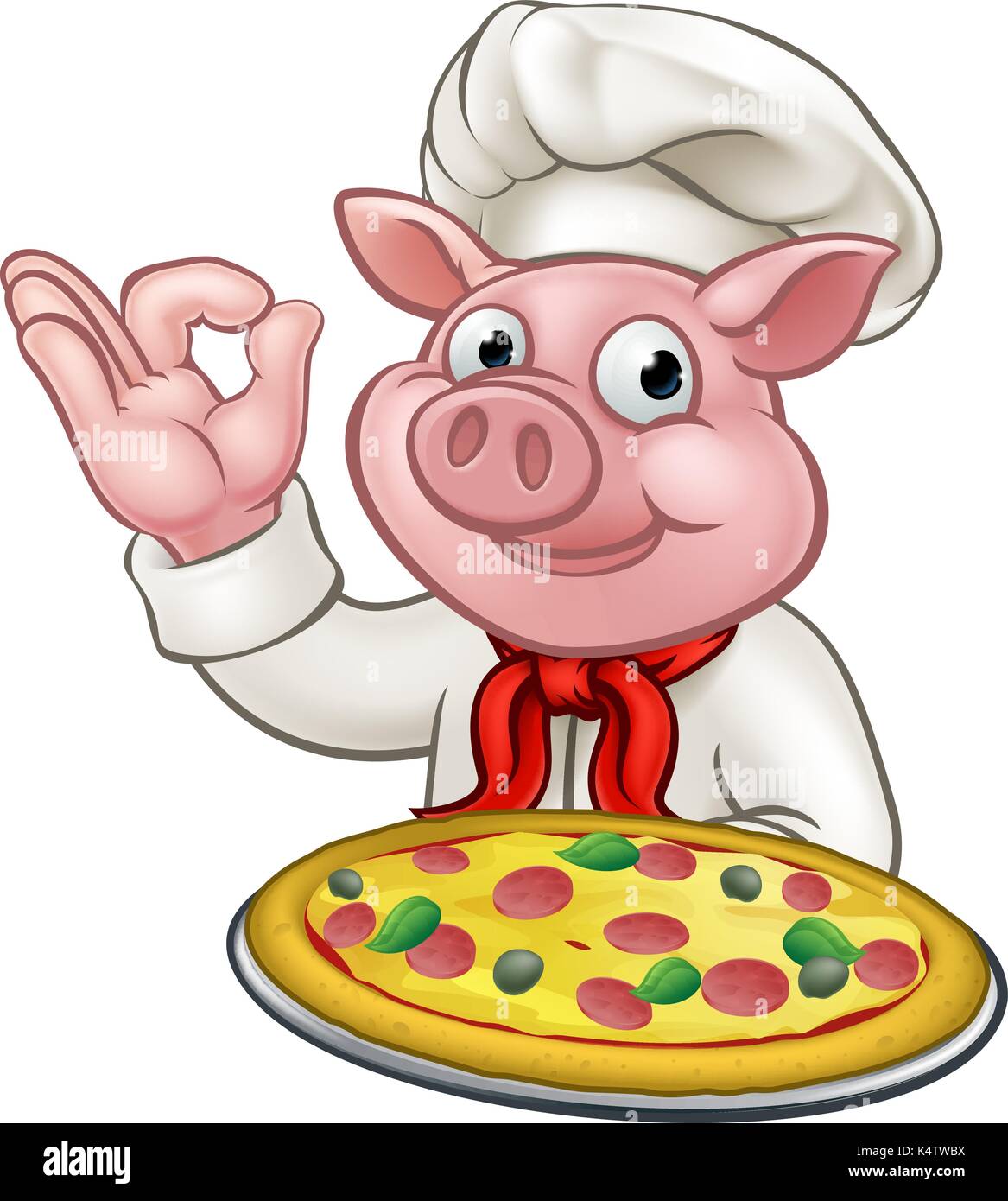 Cartoon Pizza Chef maiale mascotte di caratteri Illustrazione Vettoriale