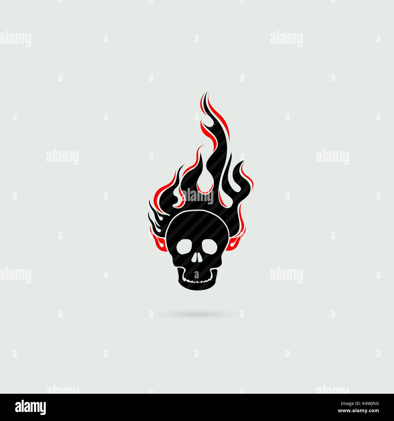 Sagome di flaming teschio umano.human fire skull tattoo logo design template vettoriale.cranio fiamme faccia anteriore logo.illustrazione vettoriale Illustrazione Vettoriale