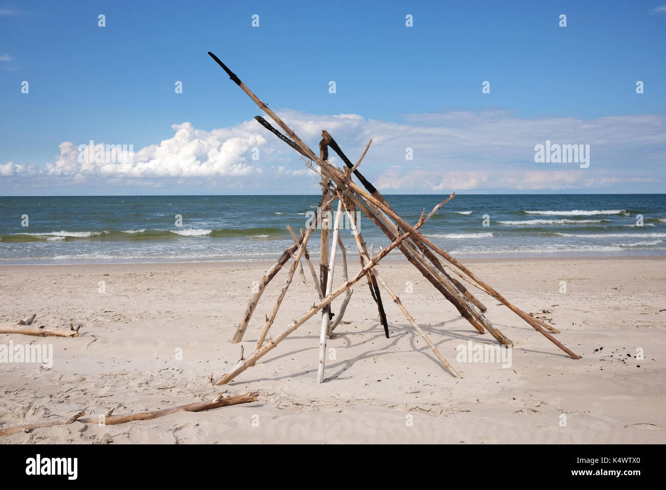 Bastone di legno struttura sulla spiaggia Foto Stock