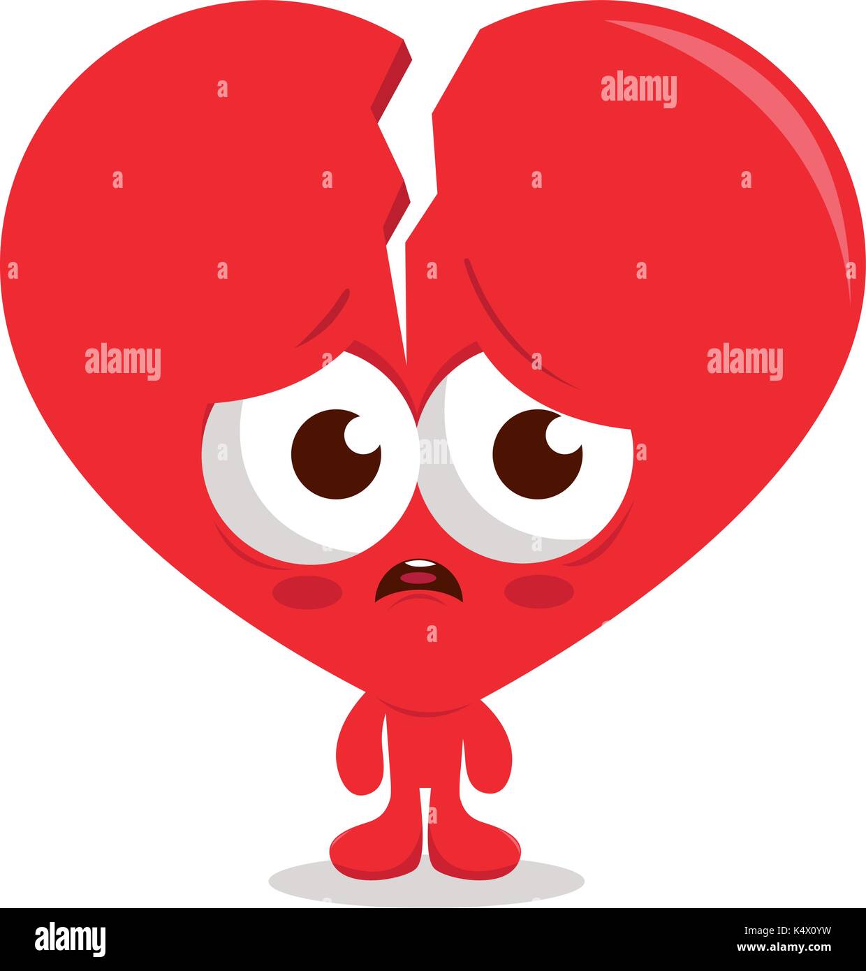 Carattere di cuore d'amore spezzato. Triste carattere a forma di cuore rosso. Cartone animato spezzato. Illustrazione vettoriale. Illustrazione Vettoriale