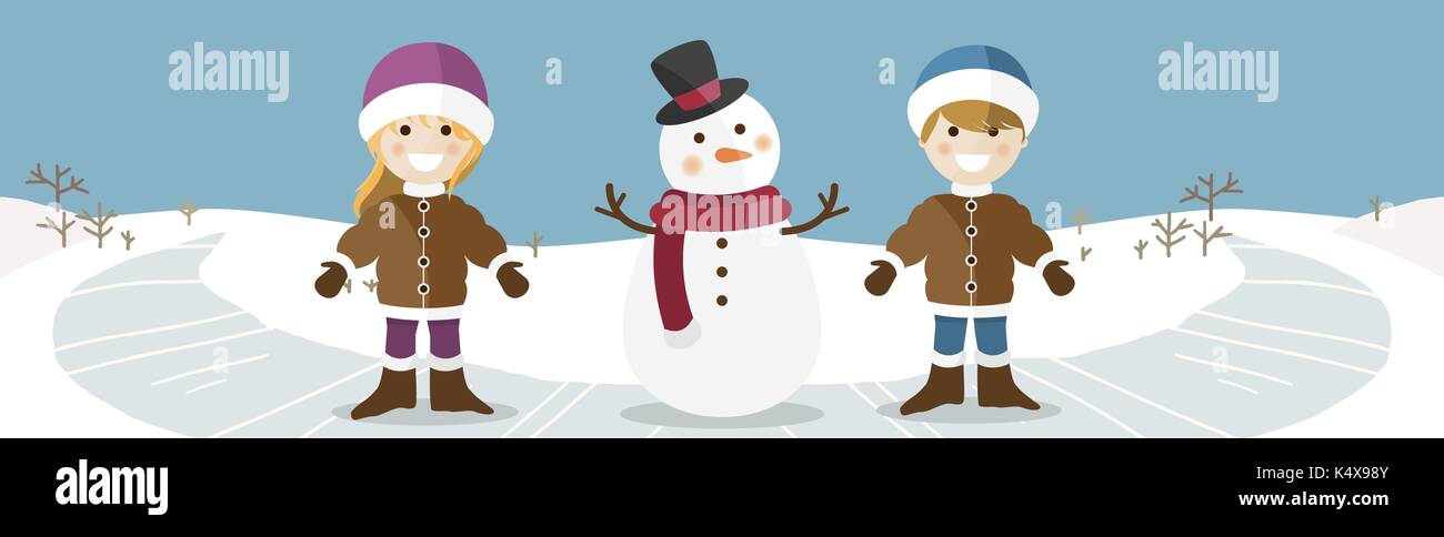 Dei bambini felici con pupazzo di banner. Illustrazione Vettoriale Illustrazione Vettoriale