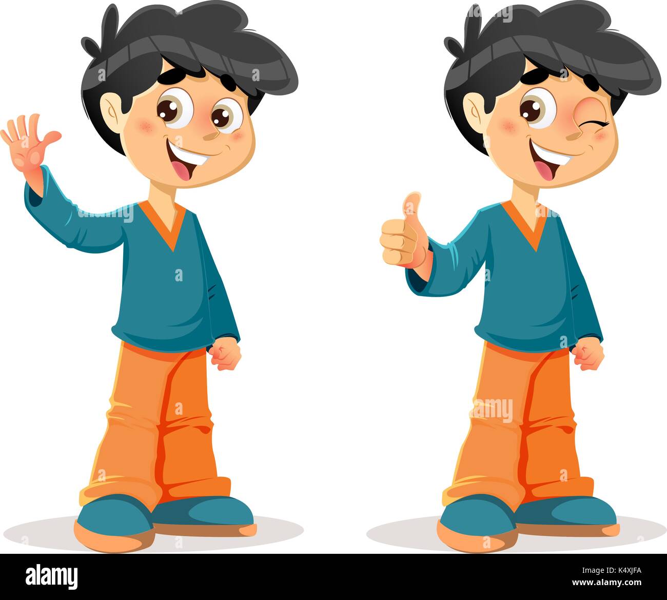 Illustrazione Vettoriale di Felice pollice in alto ragazzo il linguaggio del corpo e le espressioni Illustrazione Vettoriale