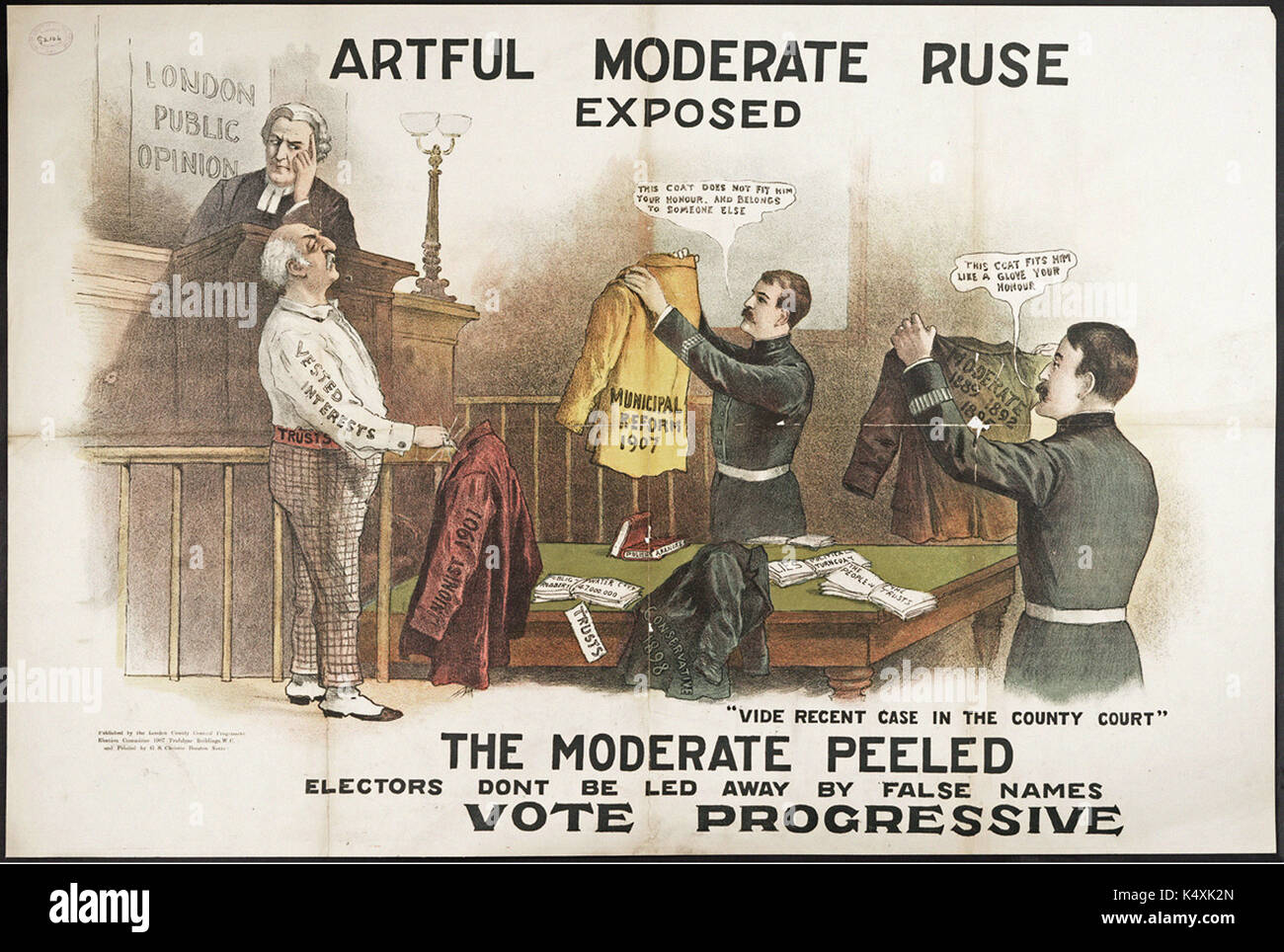 Armonici moderata Ruse esposta - London County Council elezioni, 1907 Foto Stock