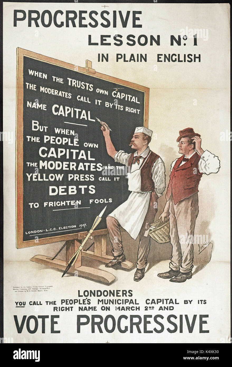 Lezione progressiva n. 1 in inglese semplice - London County Council elezioni, 1907 Foto Stock
