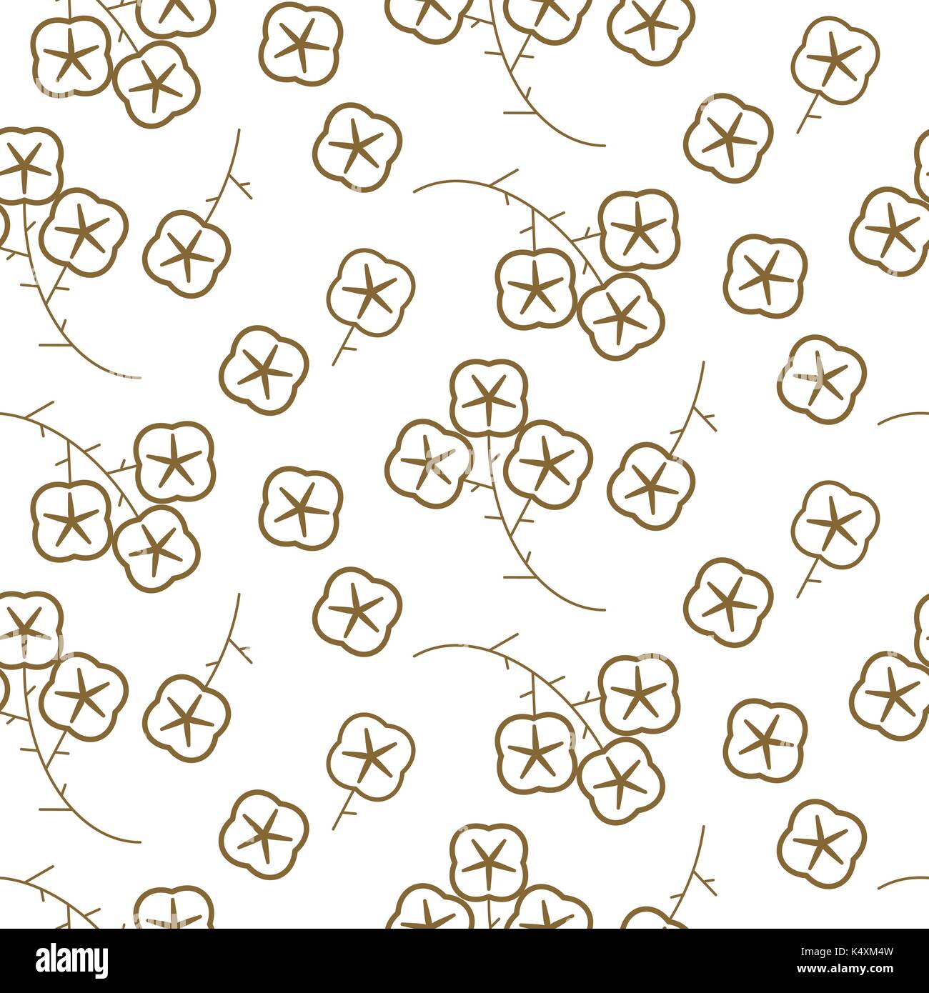 Pianta di cotone linea oro floral seamless pattern. Illustrazione Vettoriale