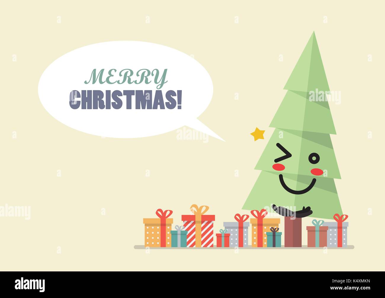Emoticon Buon Natale.Buon Natale Con Albero Di Natale Di Carattere Funny Cartoon Emoticon Immagine E Vettoriale Alamy