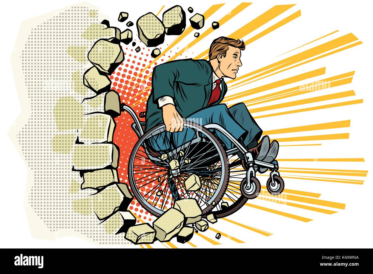 Imprenditore in una sedia a rotelle. Disabilità e Salute Illustrazione Vettoriale