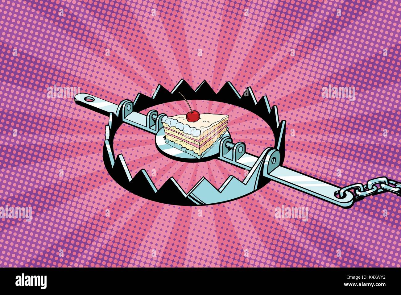 Trappola di ferro con torta di ciliegie Illustrazione Vettoriale Trappola di ferro con torta di ciliegie Illustrazione Vettoriale