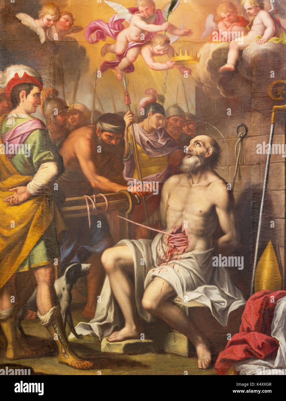 Torino, Italia - 13 marzo 2017: il paintin di tortura di inizio bischop cristiana nella chiesa di santa Teresa di artista sconosciuto. Foto Stock