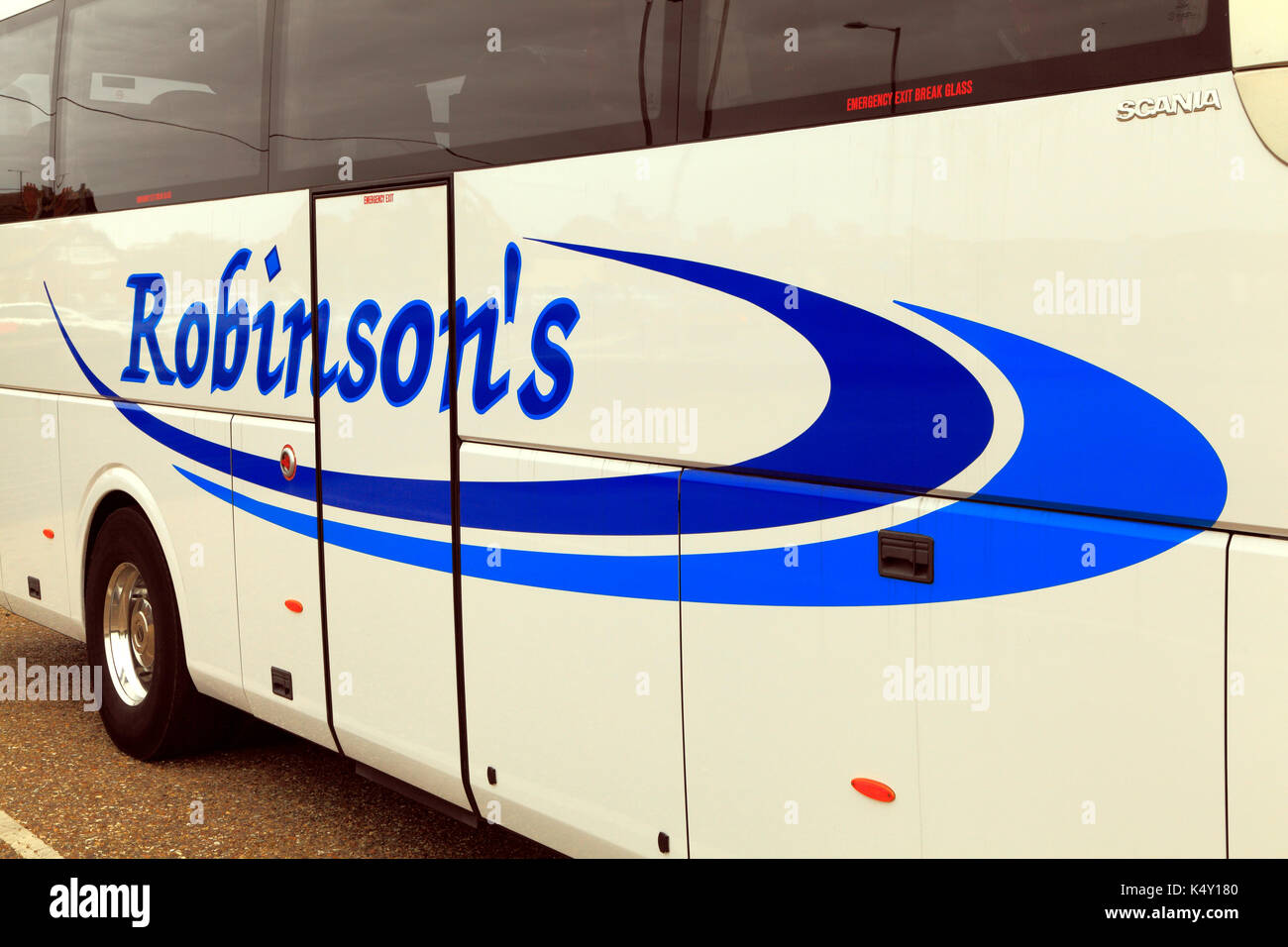 Robinson's Coaches, pullman, per gite di un giorno, viaggio, escursione, escursioni, società di viaggi, aziende, vacanza, vacanze, trasporti, England, Regno Unito Foto Stock