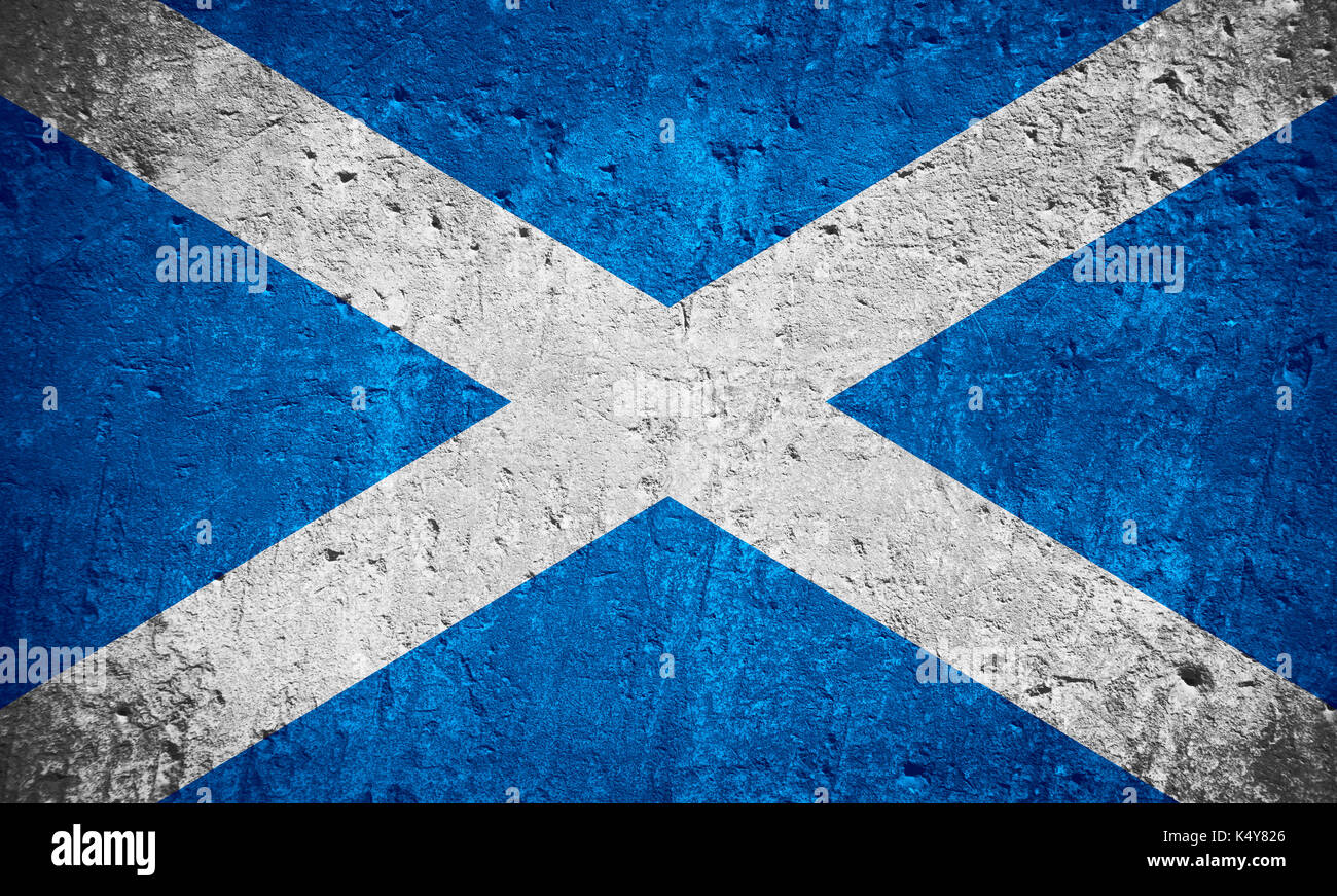 Bandiera della Scozia o scotch bandiera su graffiato trama ruvida, bandiera scozzese Foto Stock