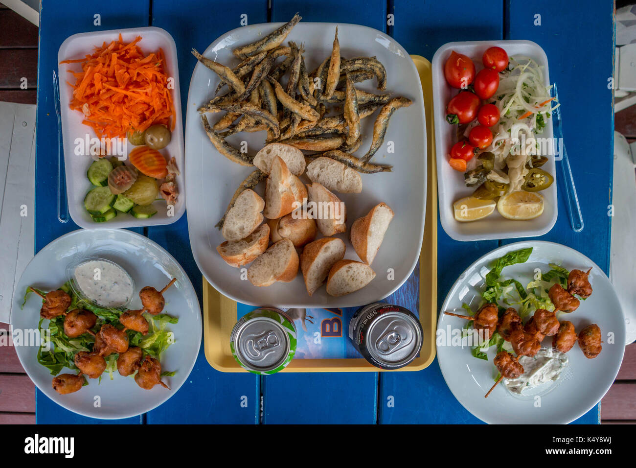 Freschi piatti di pesce fritto Foto Stock