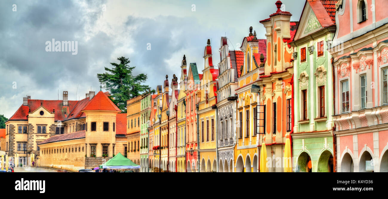 Case tradizionali sulla piazza principale di telc, Repubblica ceca Foto Stock