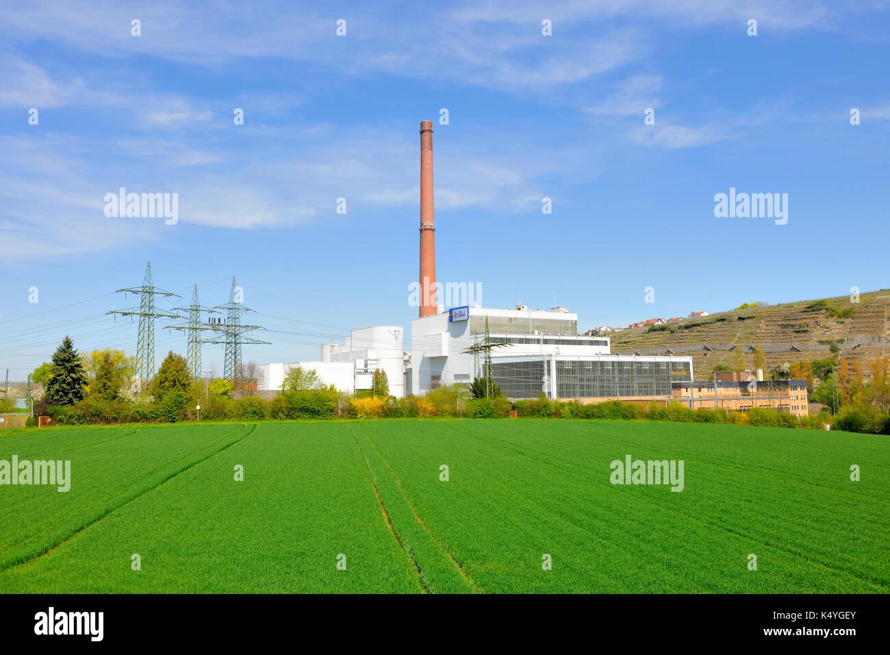 La stazione di potenza enbw, walheim, valle del Neckar, Baden-wurtemberg, Germania Foto Stock