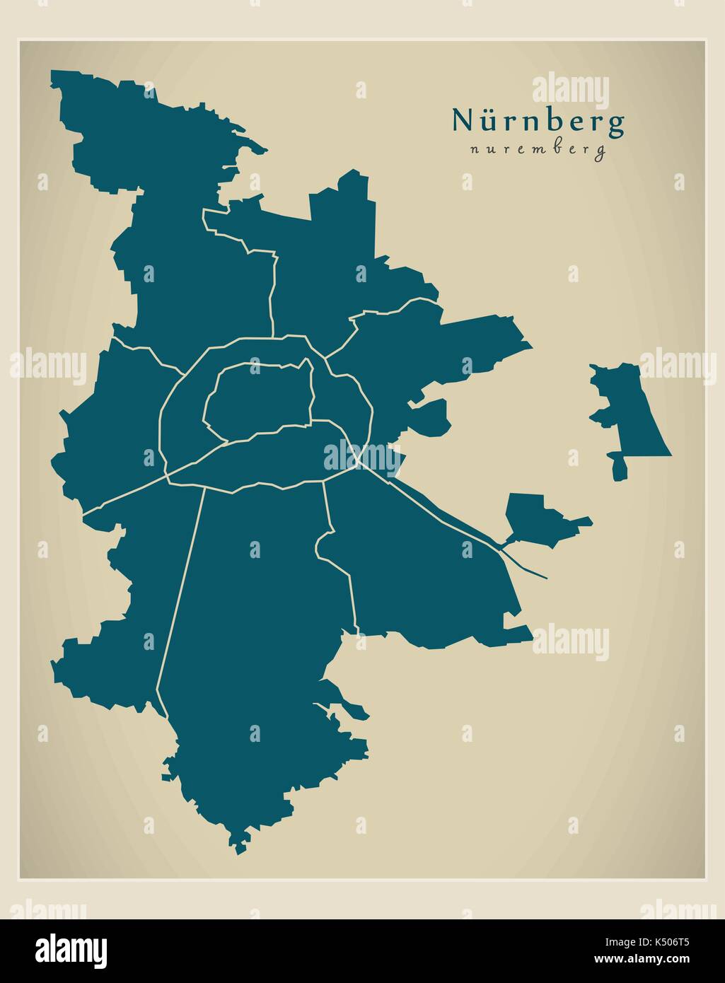 Città moderna mappa - Norimberga città della Germania con il distretto de Illustrazione Vettoriale