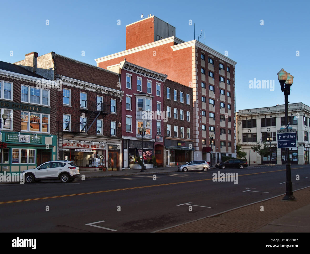 Ginevra , new york, Stati Uniti d'America Agosto 5, 2017. centro di Ginevra e new york in una tranquilla mattina d'estate Foto Stock