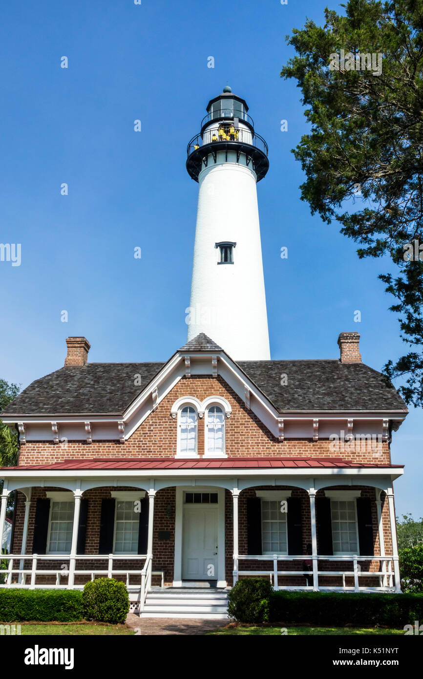 Georgia, St Simons Island, St. Simons Island Light, faro, casa del custode, esterno, USA Stati Uniti America Nord America, GA170512012 Foto Stock