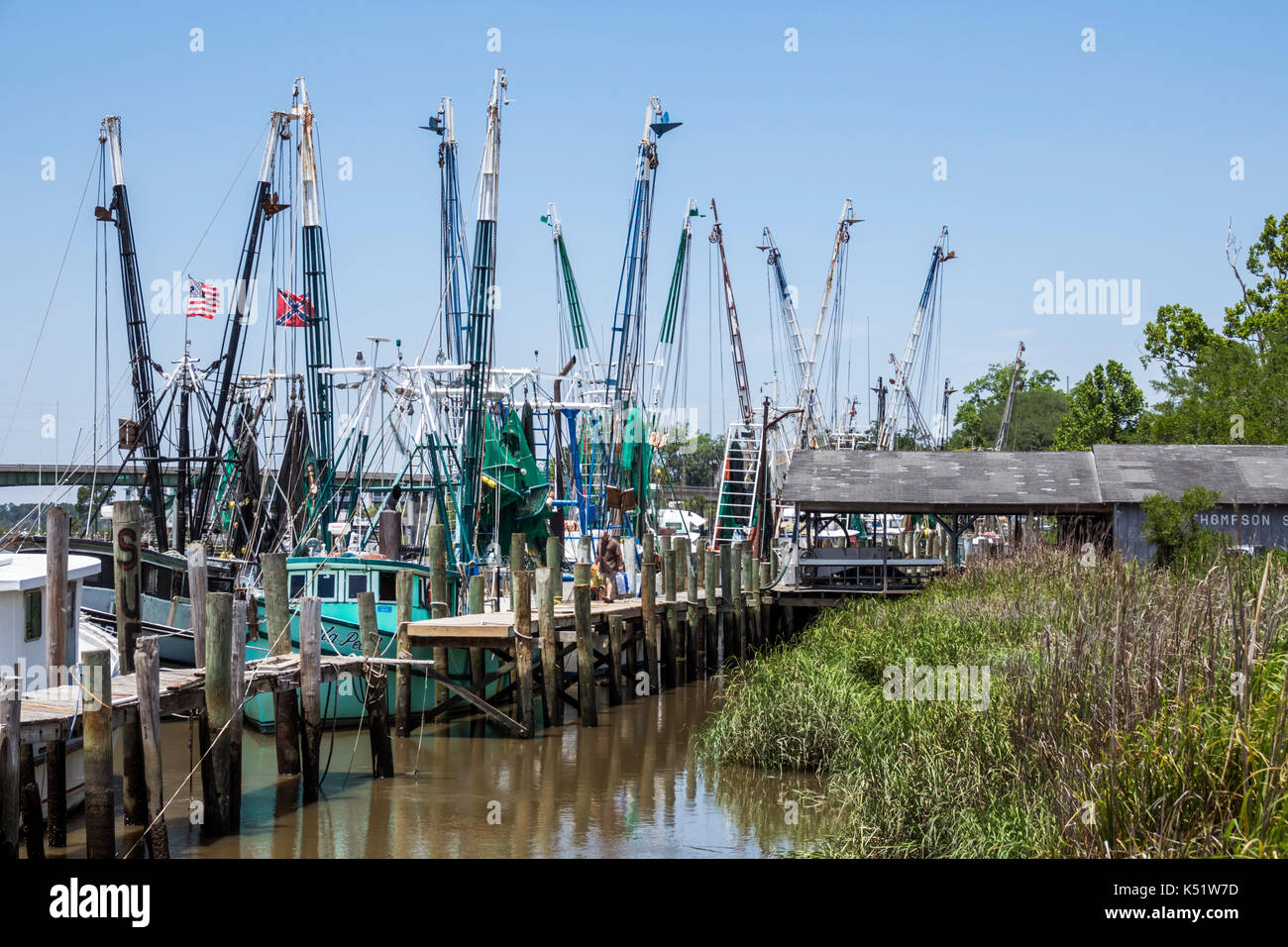 Georgia,Darien,Waterfront,pesca commerciale,industria di gamberetti,flotta,barca,molo,USA Stati Uniti America Nord America,GA170512052 Foto Stock