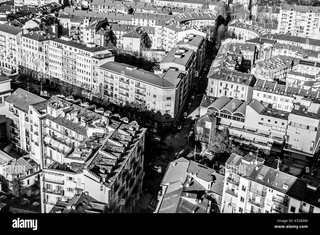 Una intersezione stradale a Torino, Italia Foto Stock