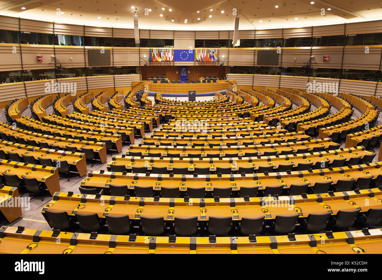 Emiciclo del Parlamento europeo a Bruxelles in Belgio. Foto Stock