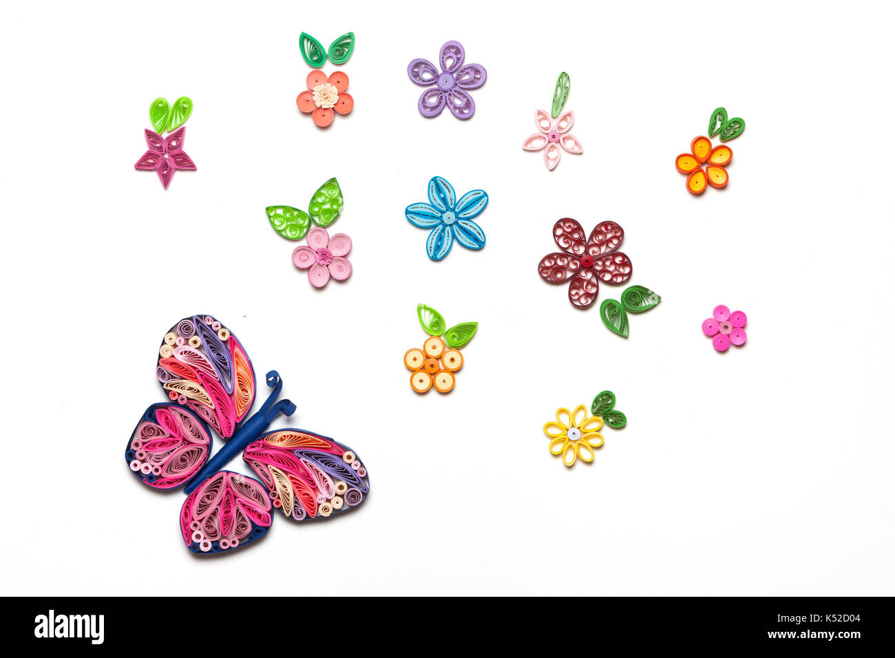 Concetto di un giardino realizzato con carta quilling tecnica figure Foto Stock