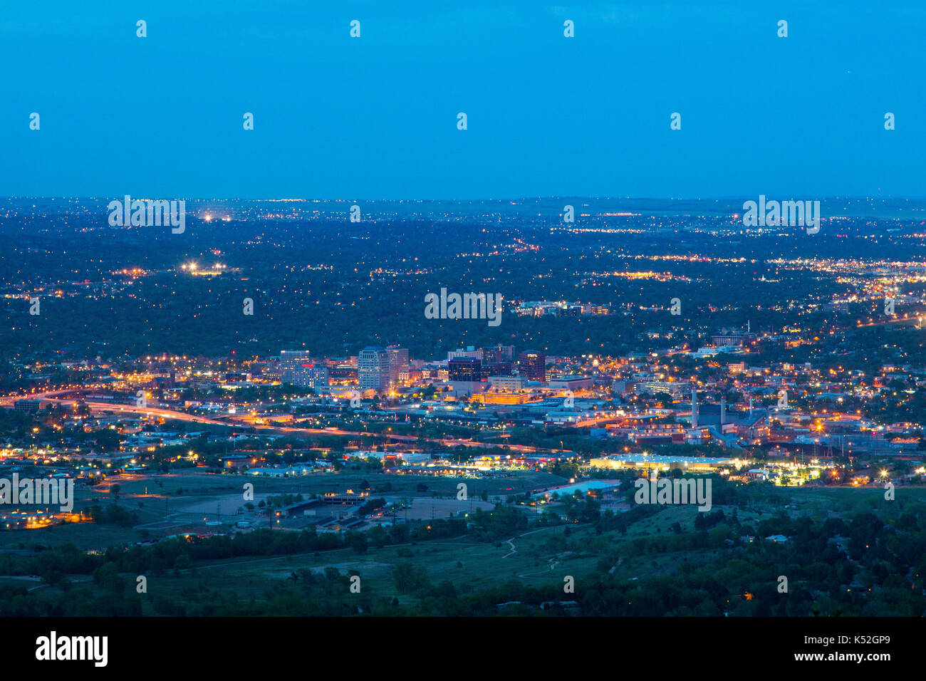 Vista del centro della città di Colorado Springs, Colorado Foto Stock
