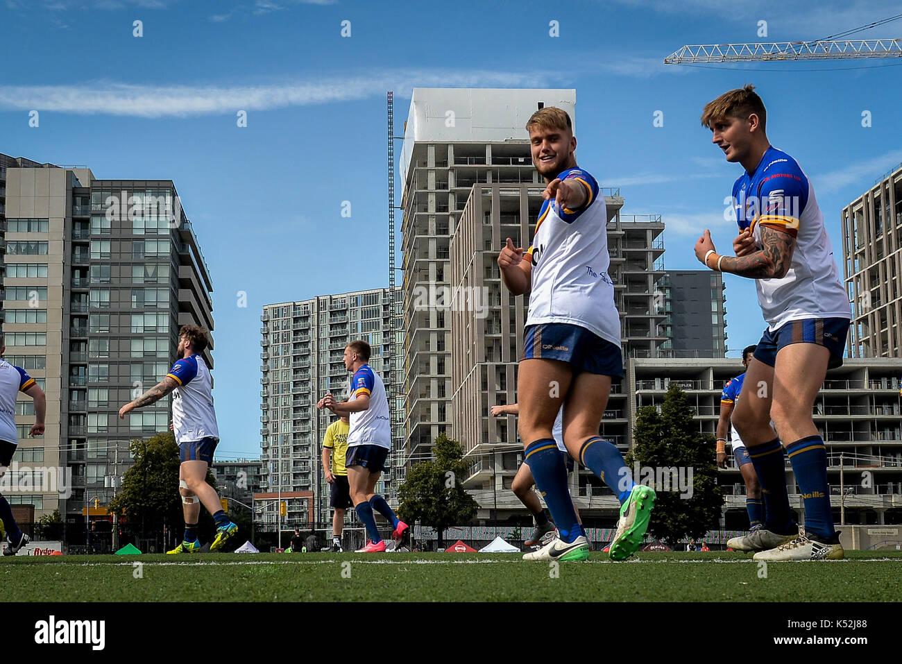 Settembre 02, 2017, Toronto, Canada - i giocatori di whitehaven riscalda-up prima super 8s round 4 gioco tra Toronto wolfpack (Canada) vs whitehaven rlfc Foto Stock
