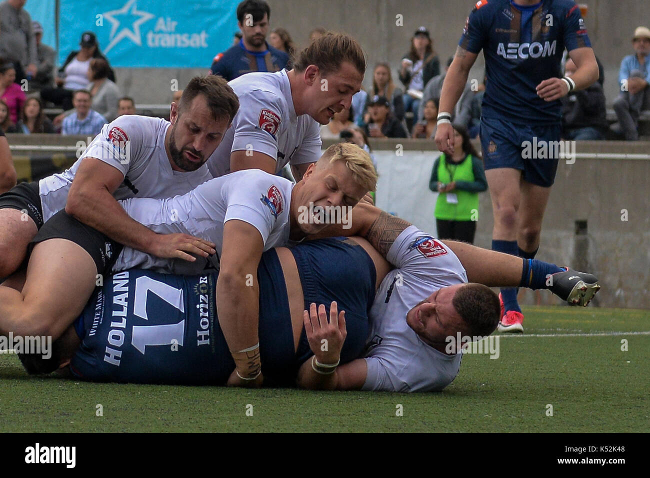 Settembre 02, 2017, Toronto, Canada - giocatori sul campo durante il super 8s round 4 gioco tra Toronto wolfpack (Canada) vs whitehaven rlfc (Regno k Foto Stock
